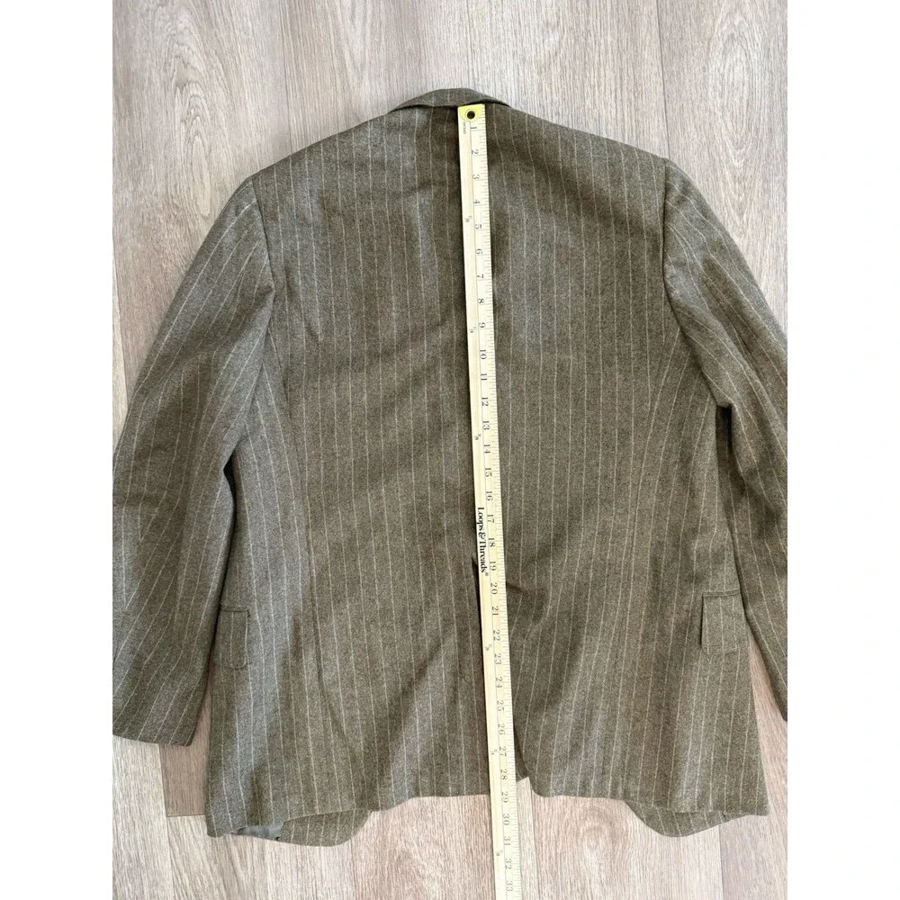 Vintage Norman Hilton 2 Piece Suit 38R 30x29 Olive Pin Stripe Wool Blazer 70s